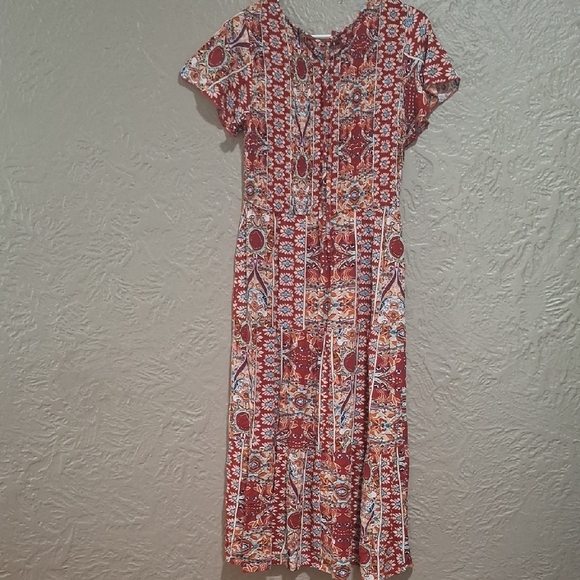 Red Patterned Women's Dress Size L - Picture 6 of 12